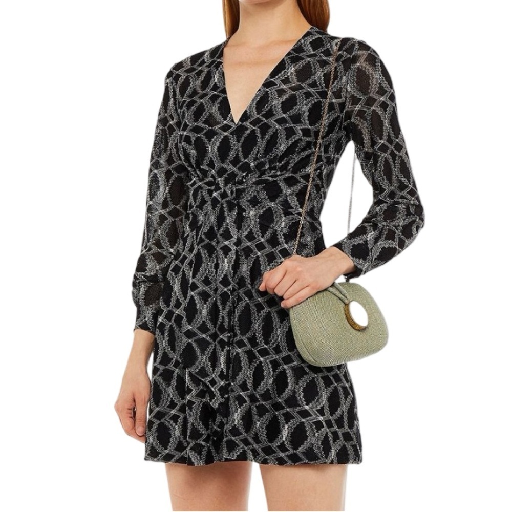 NWT MISSONI Tie-front Metallic
Mini Dress Black Silver Fit and Flare Size 38